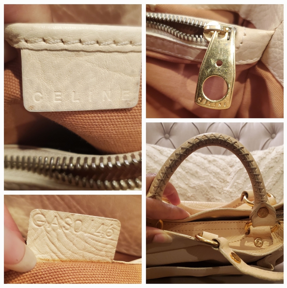 CELINE Beige Leather Satchel with Gold Accents - Picture 8 of 16